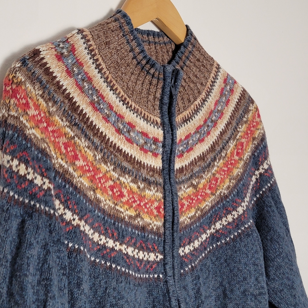 Vintage Tiara International Nordic Fair Isle Zip Front Sweater M/L Cottagecore - Picture 2 of 8